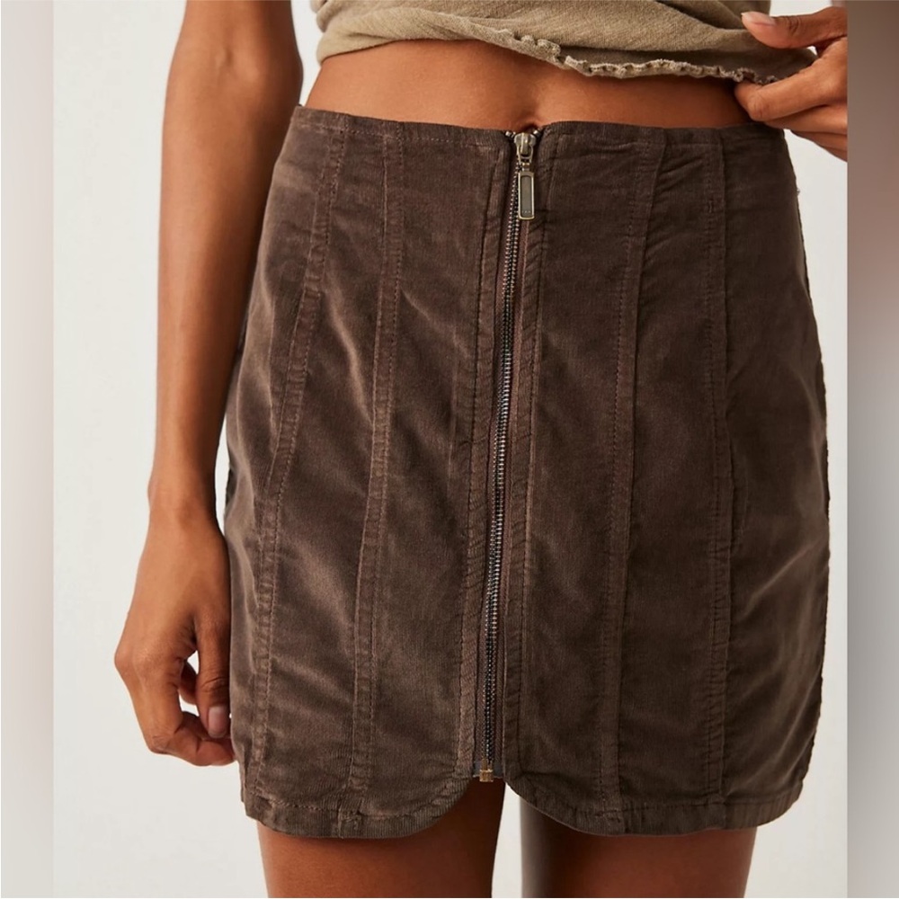 We The Free Brown Corduroy Mini Skirt with Front Zip